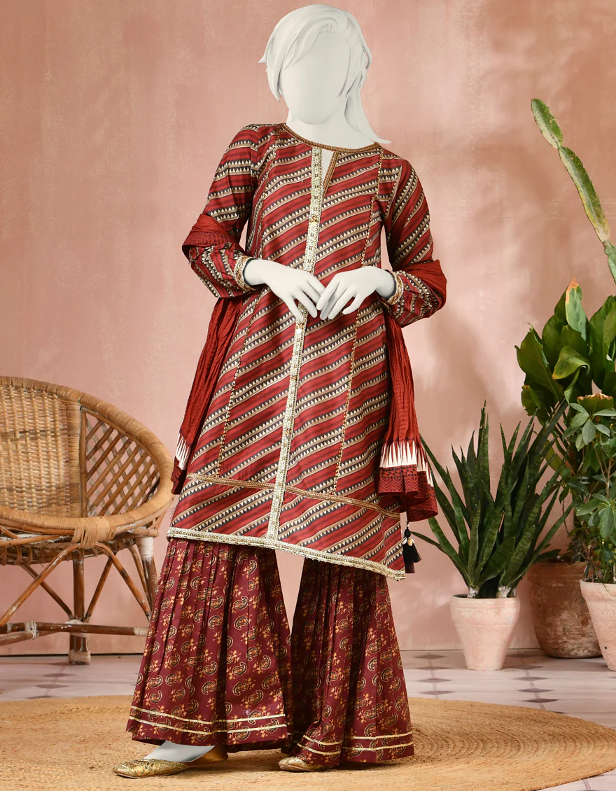 MAROON CAMBRIC 3PC STITCHED | JGK-S-JJTS-US-22-023 FB/MUSHK - Image 3
