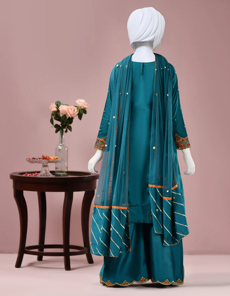 TEAL RAW SILK 3PC STITCHED | JGK-S-JJTS-US-22-038 FB/FF-035 - Image 2