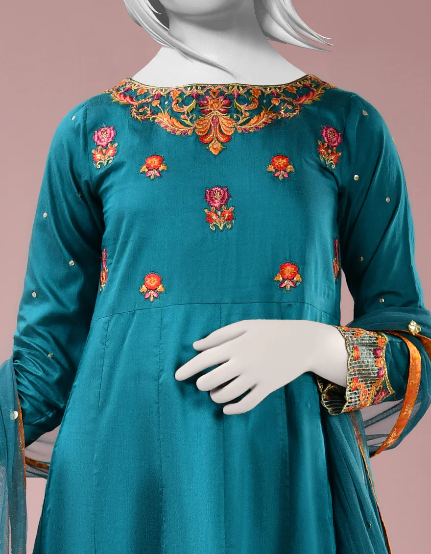 TEAL RAW SILK 3PC STITCHED | JGK-S-JJTS-US-22-038 FB/FF-035 - Image 3