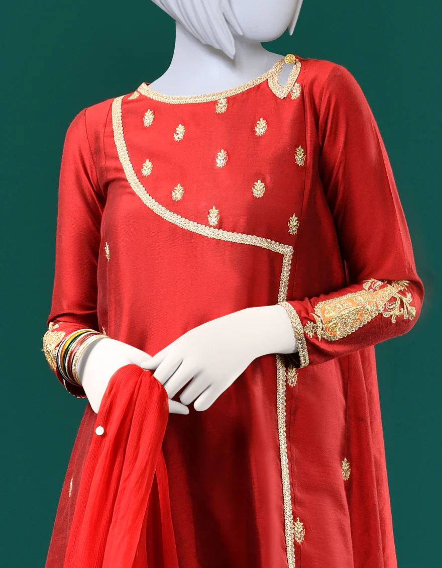 RED RAW SILK 3PC STITCHED | JGK-S-JJTS-US-22-039 FB/FF-035 - Image 2