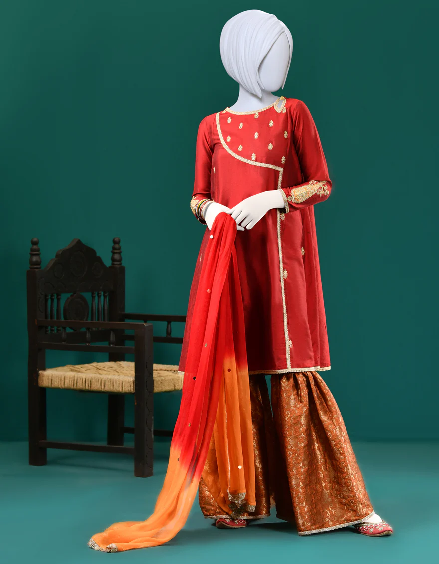 RED RAW SILK 3PC STITCHED | JGK-S-JJTS-US-22-039 FB/FF-035 - Image 3