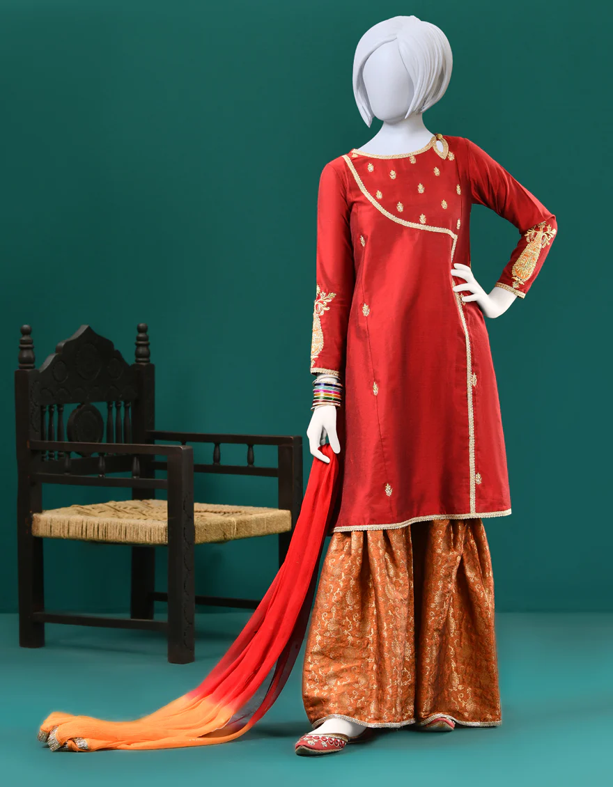RED RAW SILK 3PC STITCHED | JGK-S-JJTS-US-22-039 FB/FF-035 - Image 4