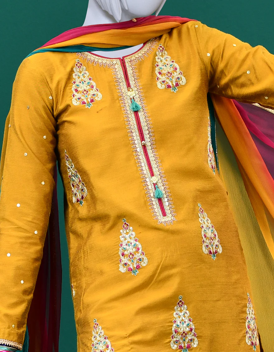 YELLOW RAW SILK 3PC STITCHED | JGK-S-JJTS-US-22-041 FB/FF-035 - Image 2
