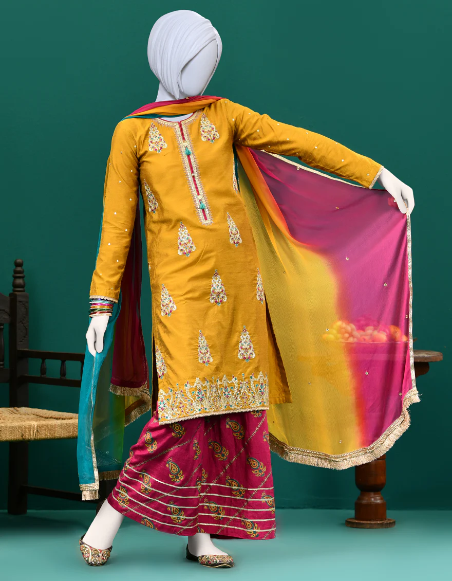 YELLOW RAW SILK 3PC STITCHED | JGK-S-JJTS-US-22-041 FB/FF-035 - Image 3