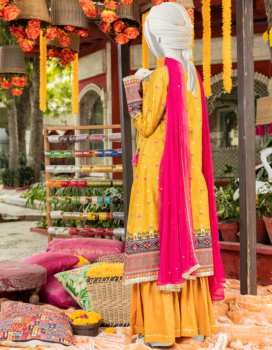 MUSTARD CAMBRIC 3PC STITCHED | JGK-S-JJTS-US-23-049 FB/BERRY - Image 2