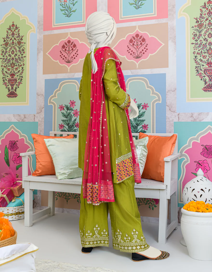 GREEN RAW SILK 3PC STITCHED | JGK-S-JJTS-US-23-079 FB/AM-1678 - Image 2