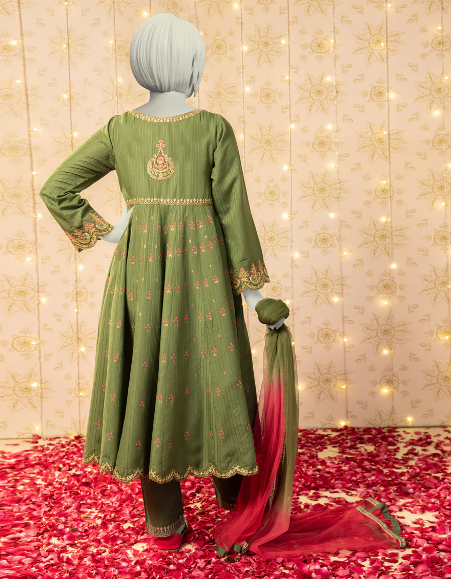 GREEN TEXTURED 3PC STITCHED | JGK-S-JTF-25-751 FB/RANG-E-ZARI-1 - Image 2