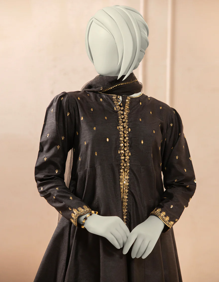 BLACK RAW SILK 3PC STITCHED | JGK-S-JTF-25-769 FB/RANG-E-ZARI-7 - Image 3