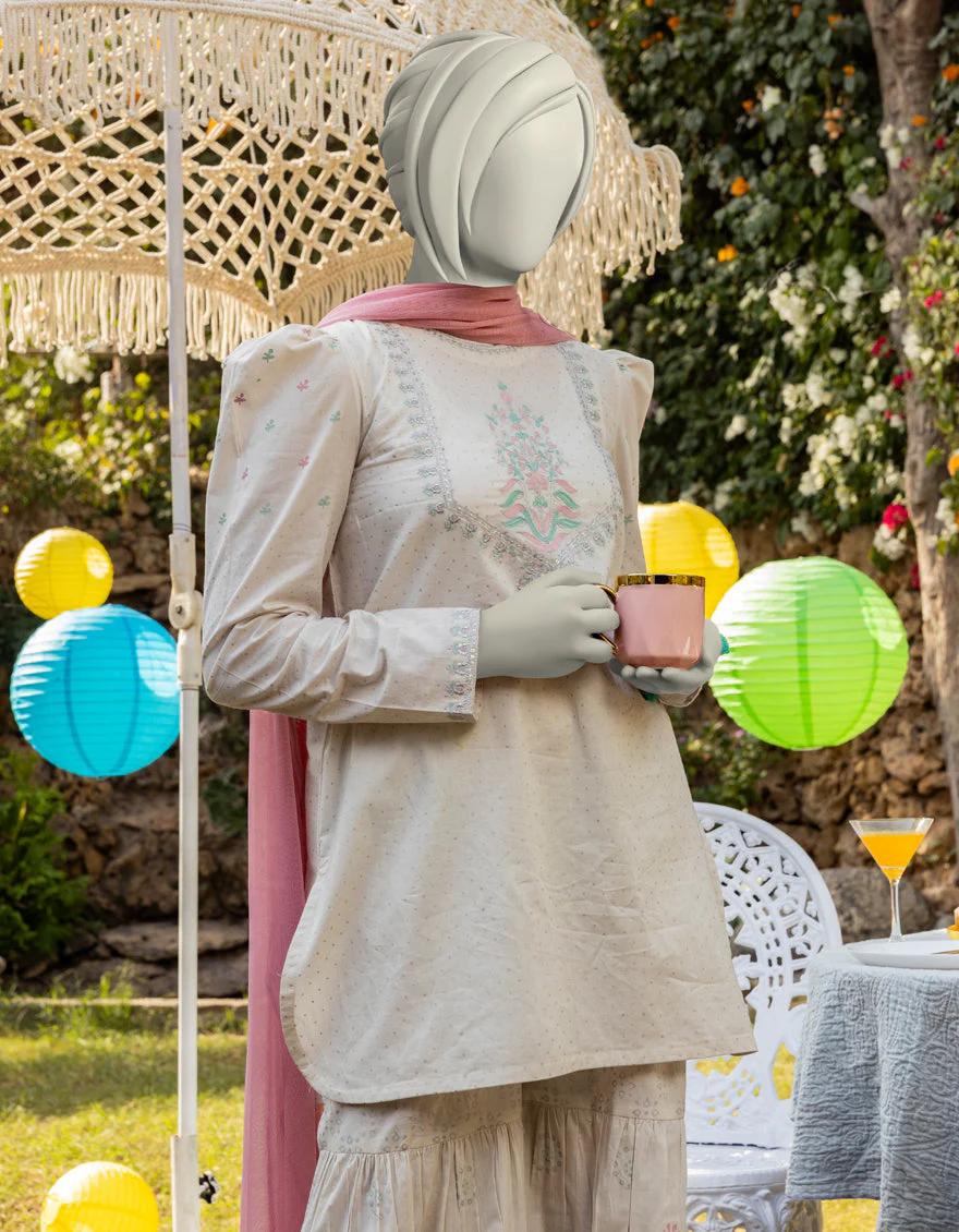 OFF WHITE LAWN 3PC STITCHED | JGK-S-JTP-25-608 FB/DHANAK-04 - Image 3