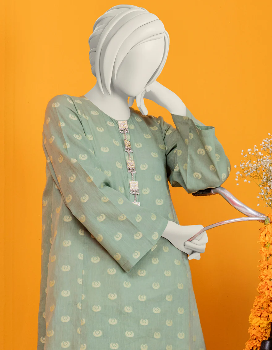 GREEN JACQUARD 2PC STITCHED | JGK-S-YGTL-423-24 FB/MEHFIL-1 - Image 3
