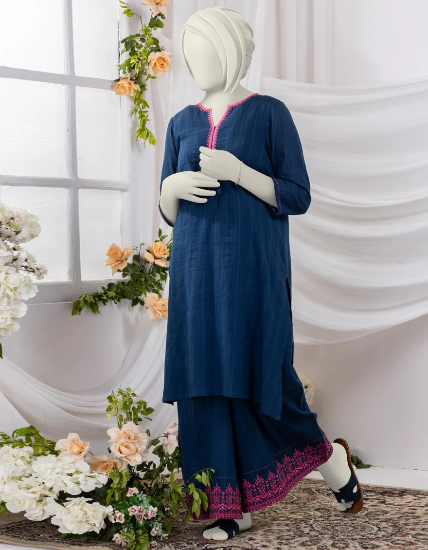 BLUE TEXTURED 2PC STITCHED | JGK-S-YGTL-431-24 FB/DOORIYA-01