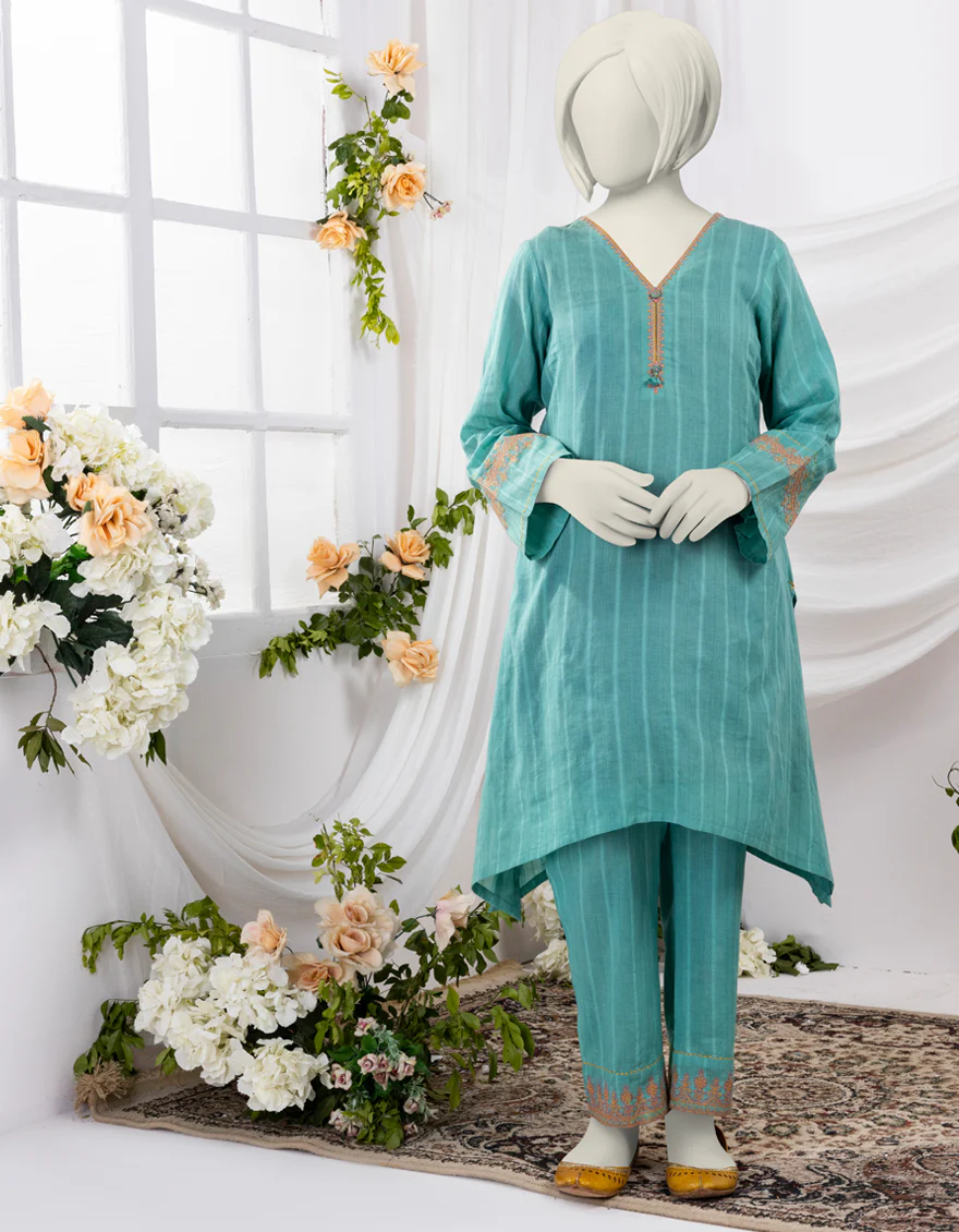 GREEN TEXTURED 2PC STITCHED | JGK-S-YGTL-434-24 FB/DOORIYA-04