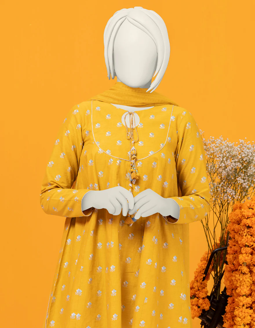 YELLOW LAWN 3PC STITCHED | JGK-S-YGTL-618-24 FB - Image 3