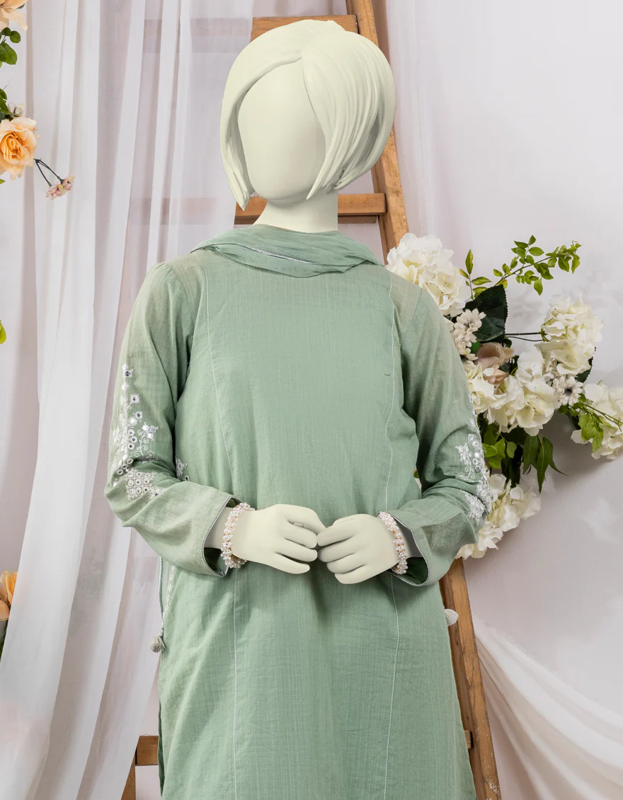 GREEN TEXTURED 3PC STITCHED | JGK-S-YGTL-630-24 FB/SHEESHA-KARI-01 - Image 3