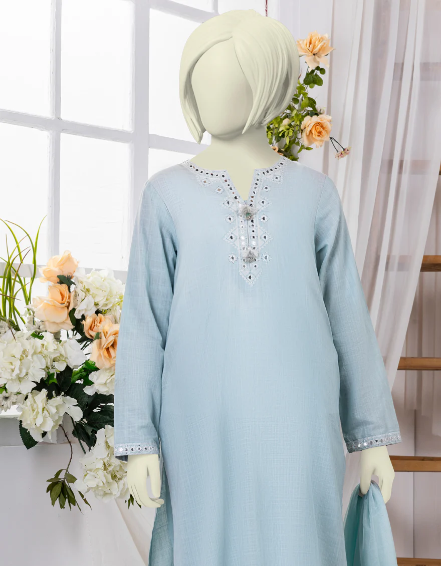 BLUE TEXTURED 3PC STITCHED | JGK-S-YGTL-631-24 FB/SHEESHA-KARI-02 - Image 3