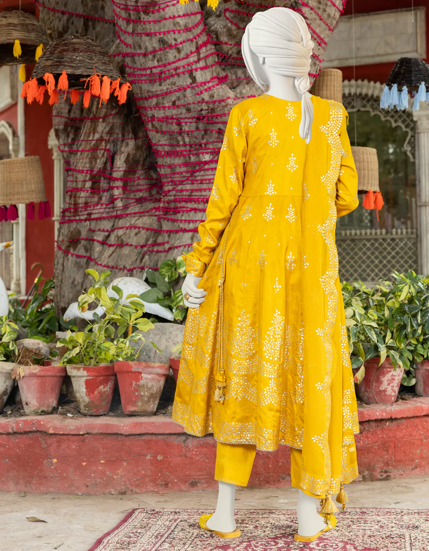 YELLOW RAW SILK 3PC STITCHED | JGK-S-YGTL-US-611-23 FB/KAYAL-718 - Image 2