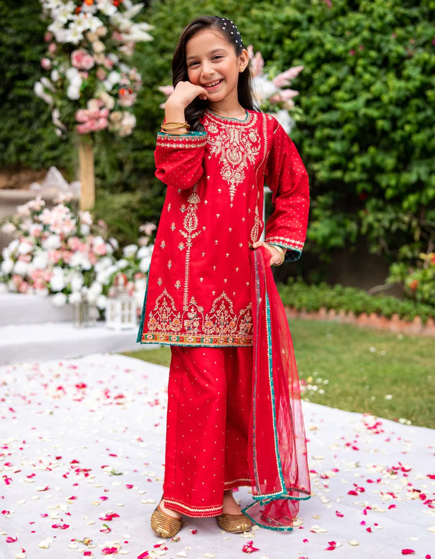 RED RAW SILK 3PC STITCHED | JGK-W-24-1940 FB/SHIREEN-1