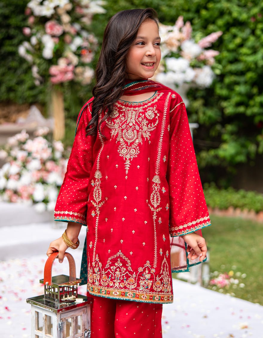 RED RAW SILK 3PC STITCHED | JGK-W-24-1940 FB/SHIREEN-1 - Image 2