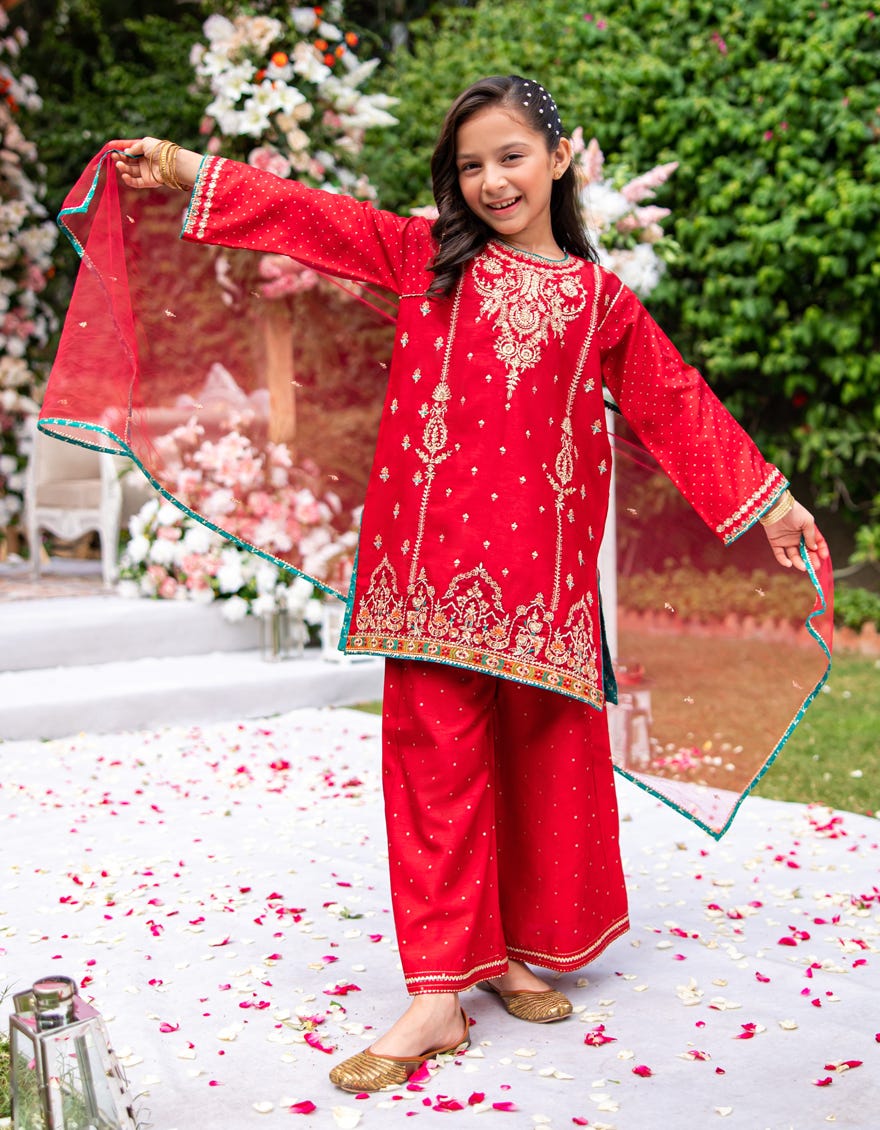 RED RAW SILK 3PC STITCHED | JGK-W-24-1940 FB/SHIREEN-1 - Image 4