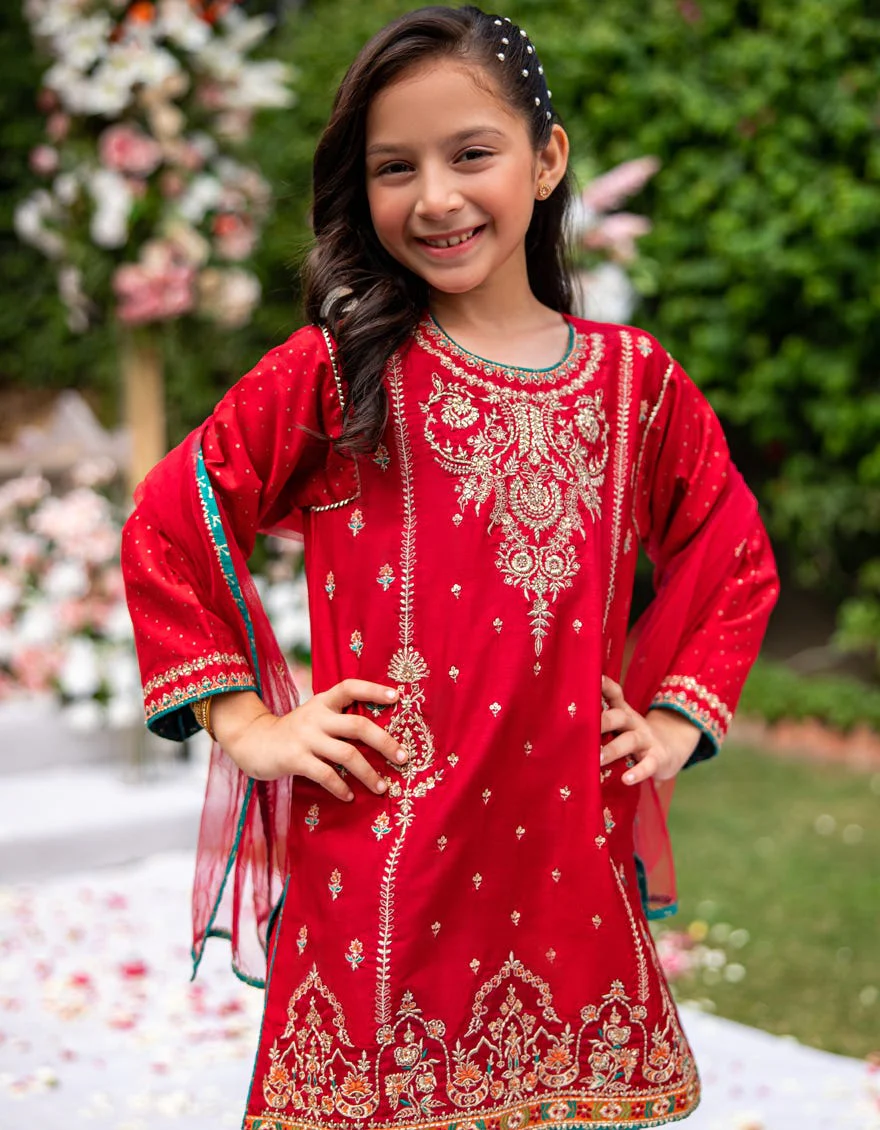 RED RAW SILK 3PC STITCHED | JGK-W-24-1940 FB/SHIREEN-1 - Image 5