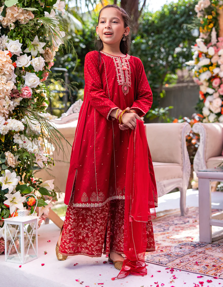 RED DOBBY 3PC STITCHED | JGK-W-24-1947 FB/SHIREEN-8