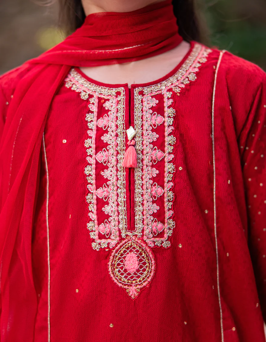 RED DOBBY 3PC STITCHED | JGK-W-24-1947 FB/SHIREEN-8 - Image 5