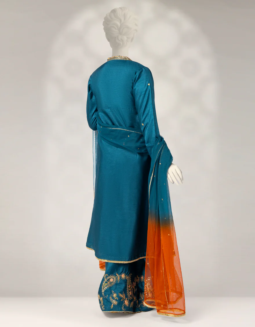 TEAL RAW SILK 3PC STITCHED | JGK-W-JTF-25-766 FB/RANG-E-ZARI-04 - Image 2