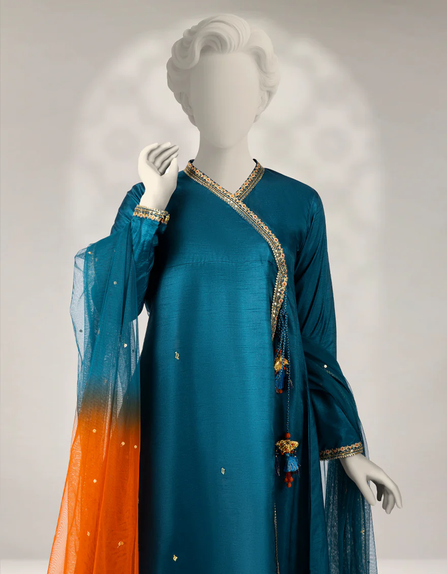 TEAL RAW SILK 3PC STITCHED | JGK-W-JTF-25-766 FB/RANG-E-ZARI-04 - Image 3