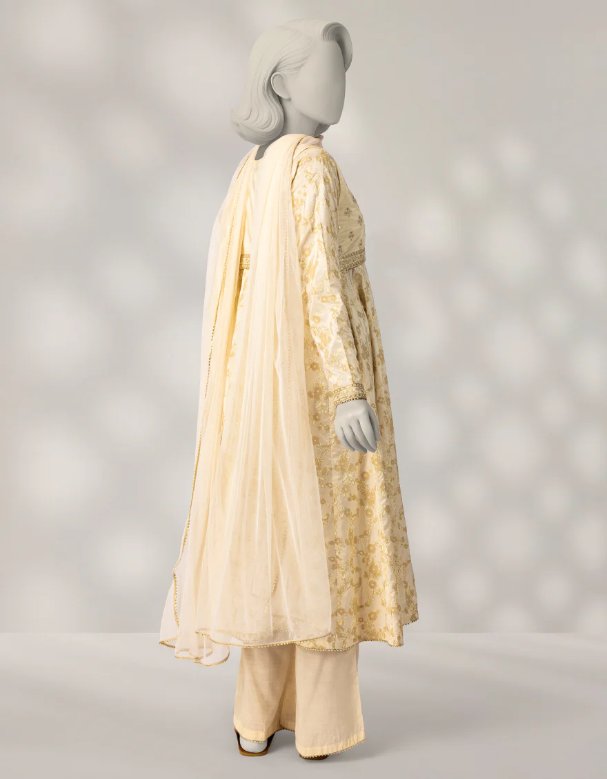 OFF WHITE SILK 3PC STITCHED | JGK-W-JTF-25-767 FB/RANG-E-ZARI-05 - Image 2