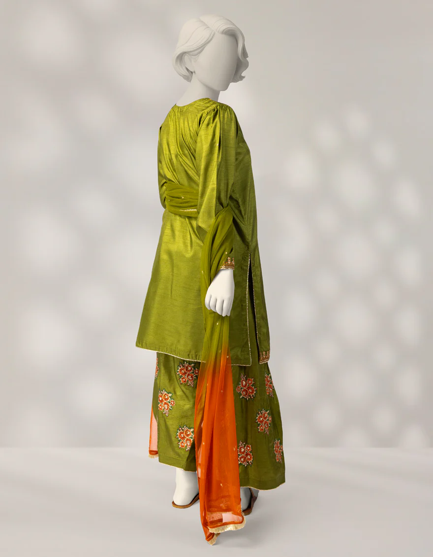 OLIVE RAW SILK 3PC STITCHED | JGK-W-JTF-25-772 FB/RANG-E-ZARI-08 - Image 4