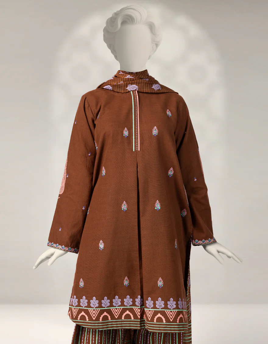 BROWN KHADDAR SLUB 3PC STITCHED | JGK-W-JTP-25-631 FB/BLOCKED-03 - Image 2