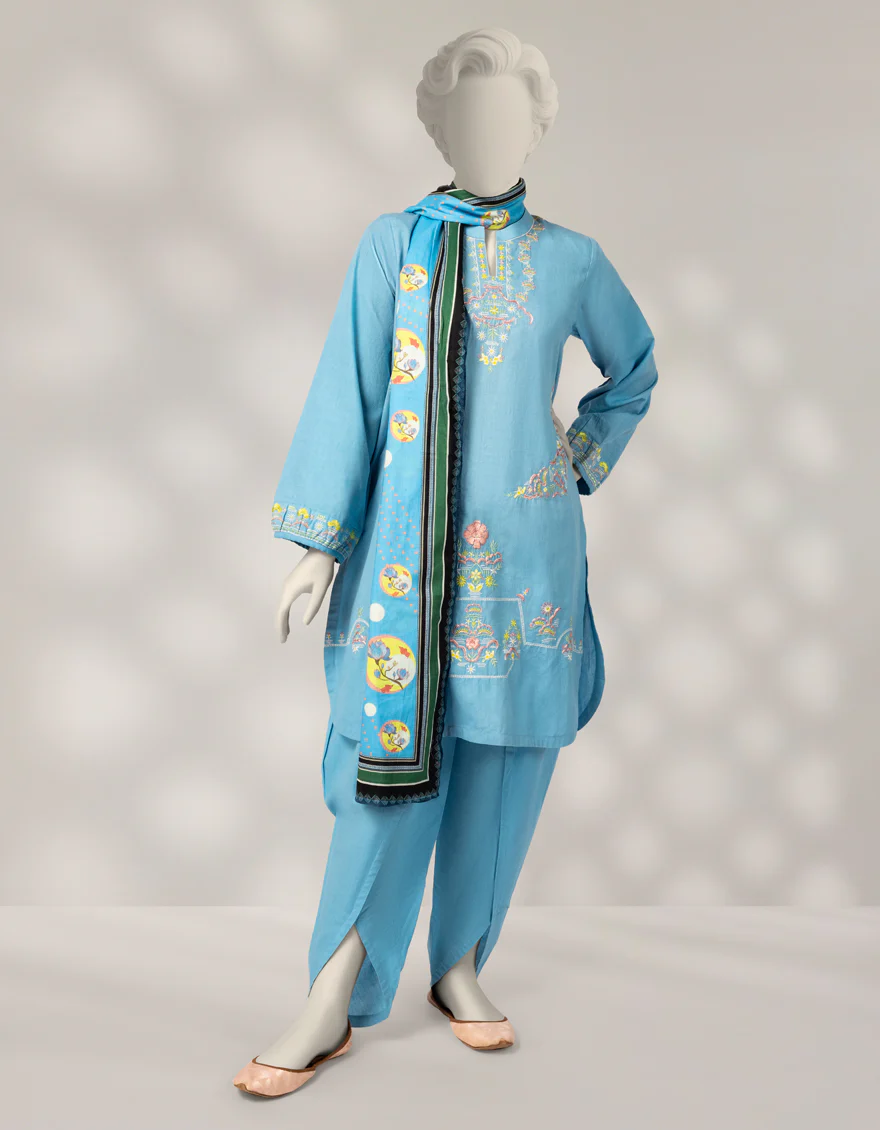 BLUE CAMBRIC 3PC STITCHED | JGK-W-JTP-25-633 FB/IKAGAI-1