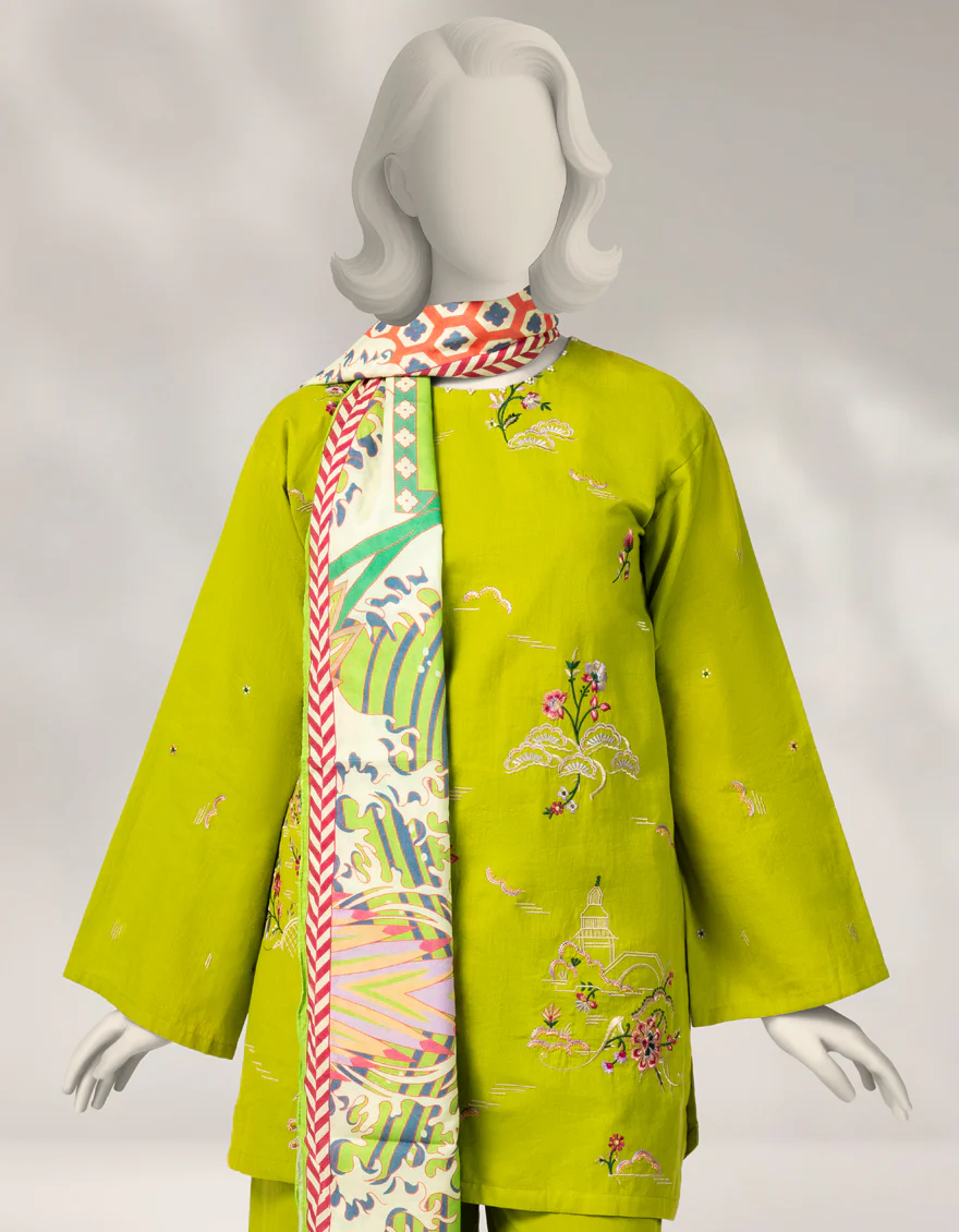 GREEN CAMBRIC 3PC STITCHED | JGK-W-JTP-25-634 FB/IKAGAI-2 - Image 2