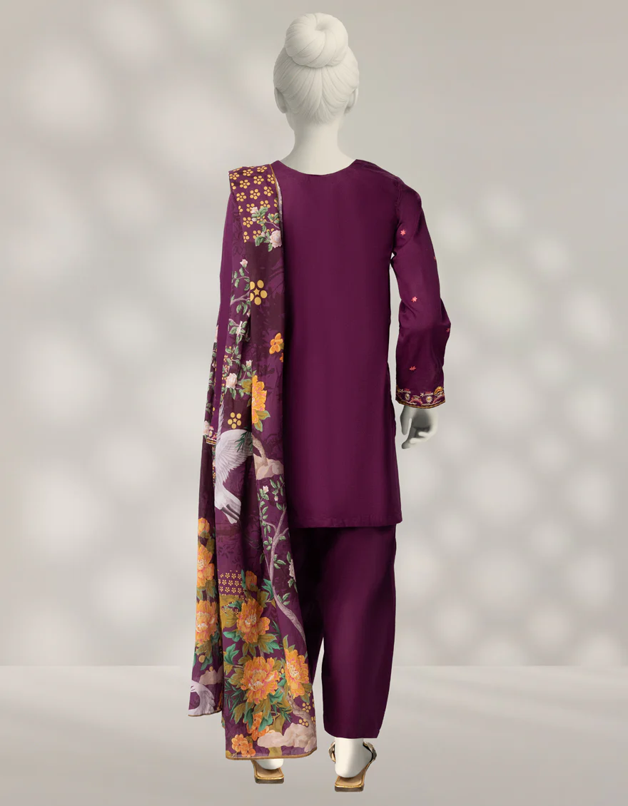 PURPLE CAMBRIC 3PC STITCHED | JGK-W-JTP-25-636 FB/IKAGAI-4 - Image 2