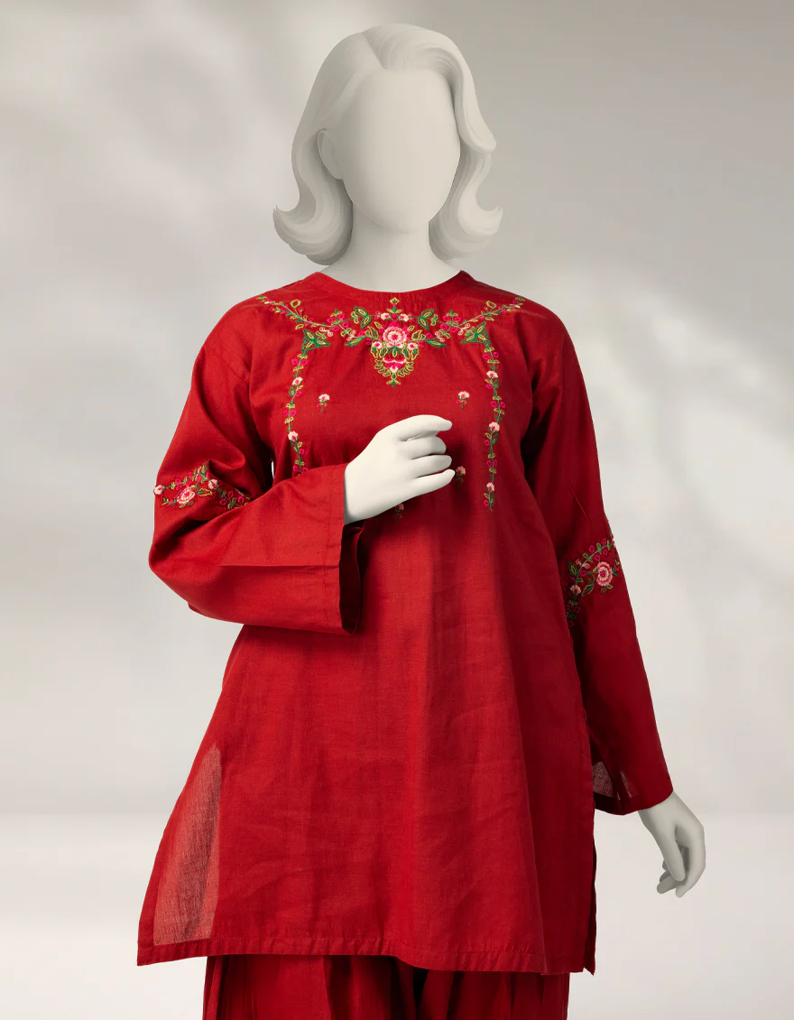 RED CAMBRIC 2PC STITCHED | JGK-W-JTST-25-507 FB/KASHMERE-1 - Image 3