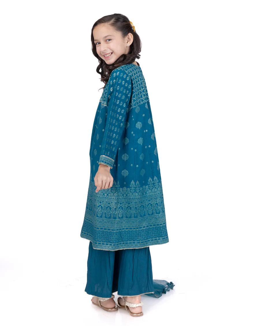 BLUE JACQUARD 3PC STITCHED | JGK-W-JWK-24-5007 FB/BROCADE BLEND -01 - Image 2