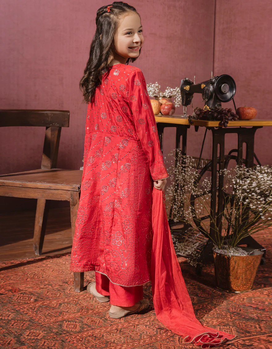 RED RAW SILK 3PC STITCHED | JGK-W-JWK-US-22-5008 FB/BLOOM - Image 2