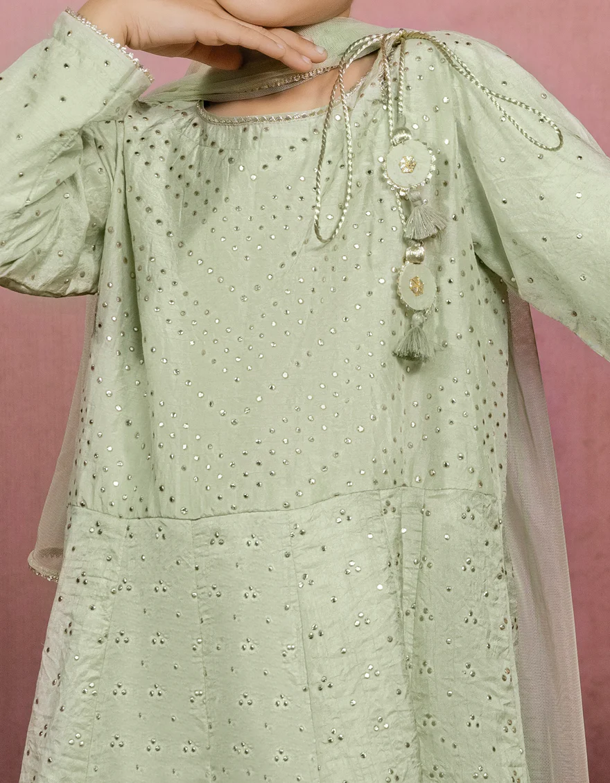 MINT GREEN RAW SILK 3PC STITCHED | JGK-W-JWK-US-22-5010 FB/DRIZZLE - Image 2
