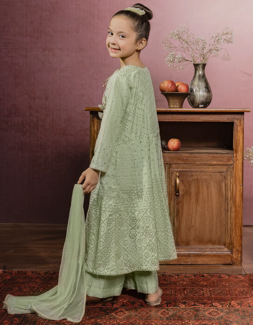 MINT GREEN RAW SILK 3PC STITCHED | JGK-W-JWK-US-22-5010 FB/DRIZZLE - Image 4