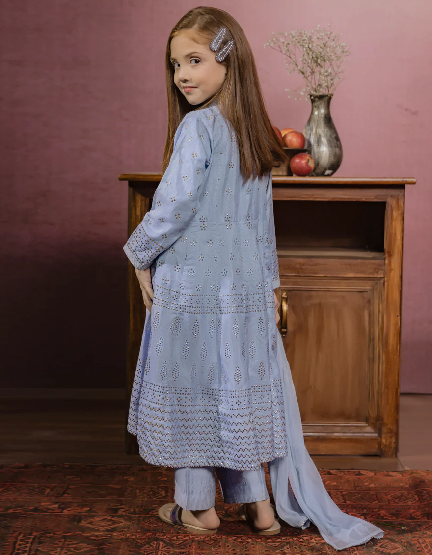 SKY BLUE RAW SILK 3PC STITCHED | JGK-W-JWK-US-22-5011 FB/GLOW - Image 2