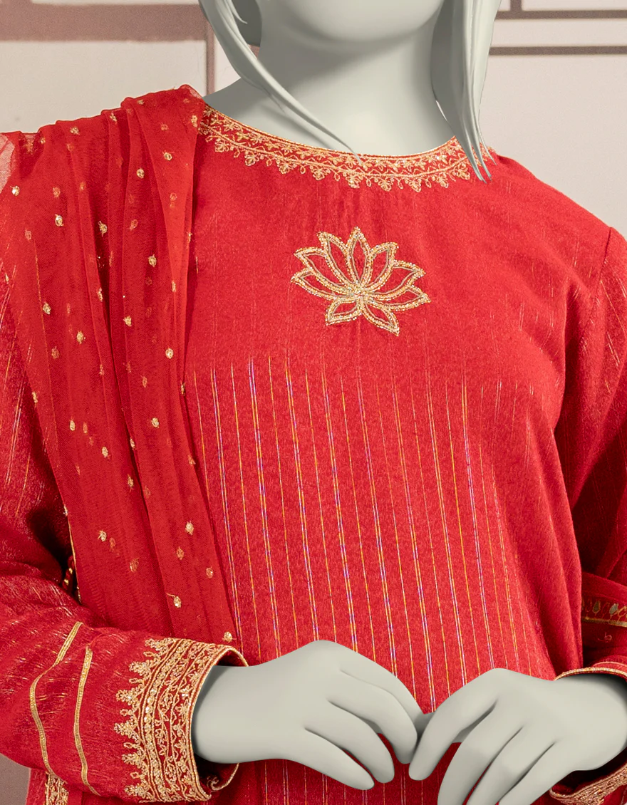 RED TEXTURED 3PC STITCHED | JGK-W-YGTL-639-24 FB/RANG-E-ZARI-1 - Image 2