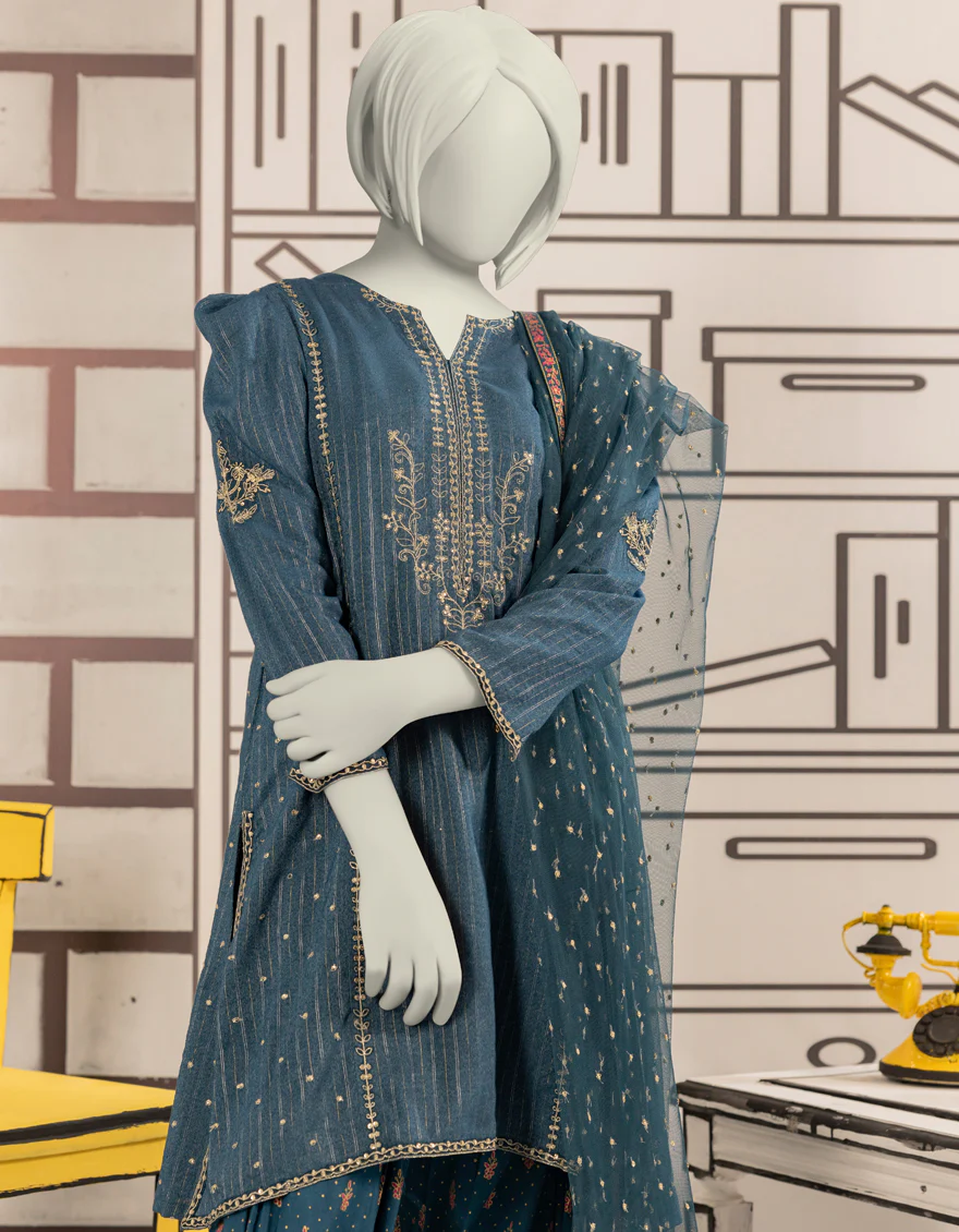 BLUE TEXTURED 3PC STITCHED | JGK-W-YGTL-640-24 FB/RANG-E-ZARI-2 - Image 2