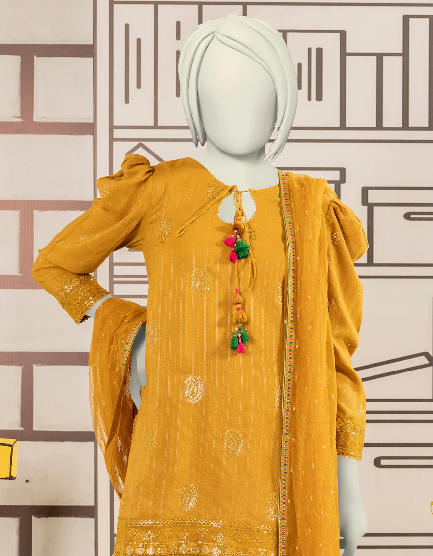 YELLOW TEXTURED 3PC STITCHED | JGK-W-YGTL-641-24 FB/RANG-E-ZARI-3 - Image 3