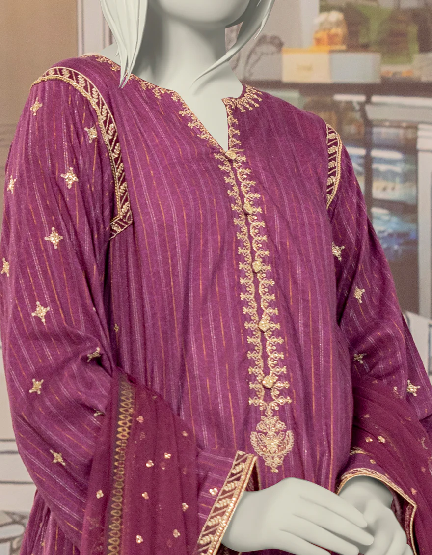 PURPLE TEXTURED 3PC STITCHED | JGK-W-YGTL-642-24 FB/RANG-E-ZARI-4 - Image 2