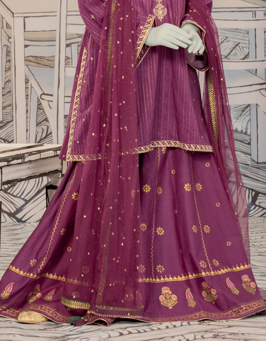 PURPLE TEXTURED 3PC STITCHED | JGK-W-YGTL-642-24 FB/RANG-E-ZARI-4 - Image 3