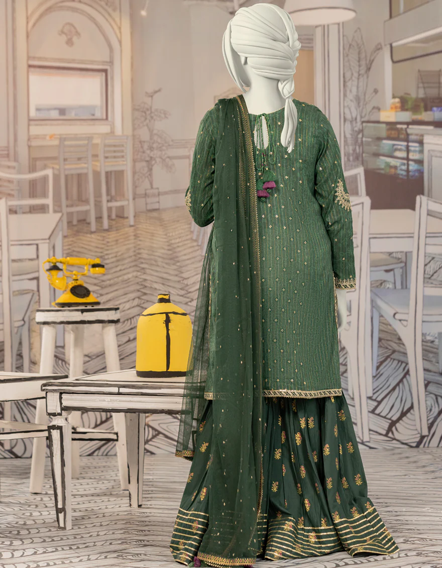 GREEN TEXTURED 3PC STITCHED | JGK-W-YGTL-643-24 FB/RANG-E-ZARI-5 - Image 2