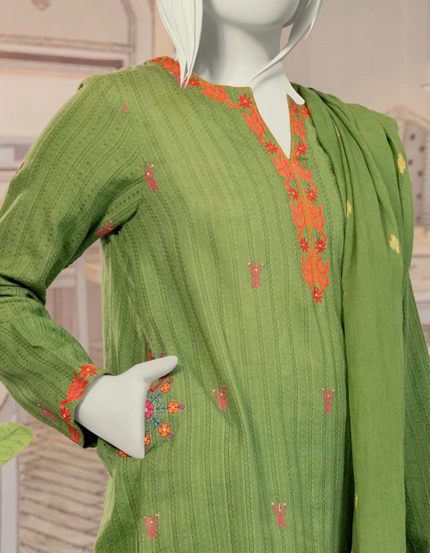 GREEN TEXTURED 3PC STITCHED | JGK-W-YGTL-649-24 FB/DHANAK-1 - Image 3