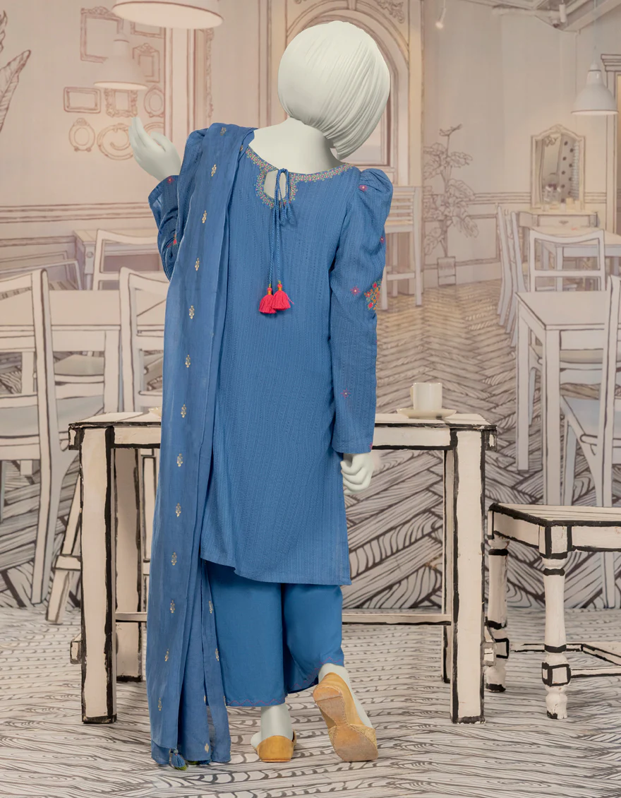 BLUE TEXTURED 3PC STITCHED | JGK-W-YGTL-650-24 FB/DHANAK-2 - Image 2