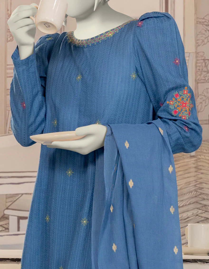 BLUE TEXTURED 3PC STITCHED | JGK-W-YGTL-650-24 FB/DHANAK-2 - Image 3