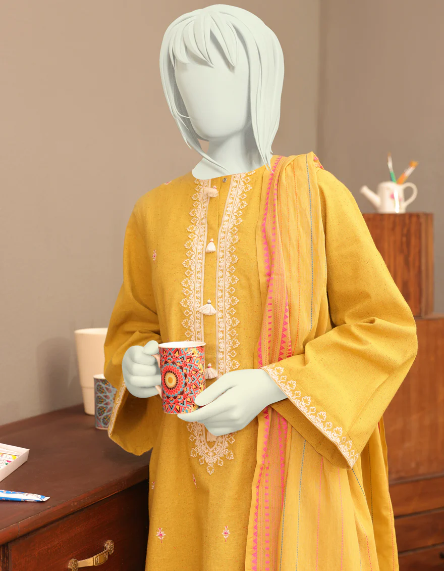 MUSTARD KHADDAR 3PC STITCHED | JGK-YGK-JWT-W-US-22-3502 FB/JRM-695 - Image 3